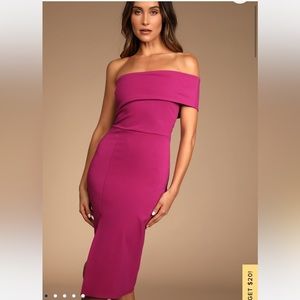 Magenta One-Shoulder Bodycon Midi Dress
